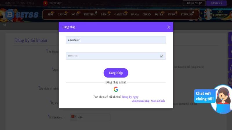 Đảm bảo thông tin đăng nhập bet88 chính xác 100%